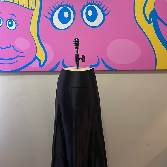 BCBGMaxAzria Black Satin Maxi Long Skirt Evening